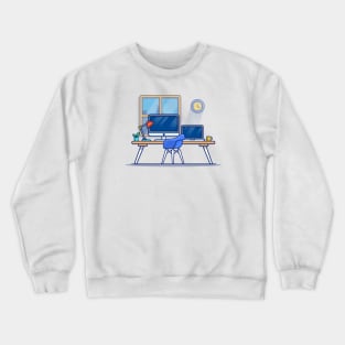 Workspace Computer Laptop With Lamp And Coffee Crewneck Sweatshirt